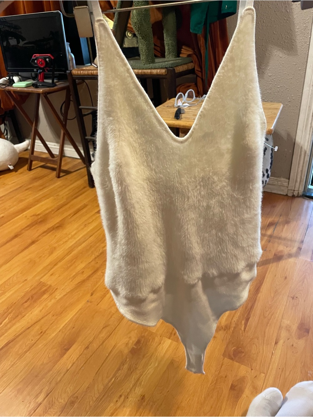 Intimately Free People Faux-Fur V-Neck Sleeveless Bodysuit